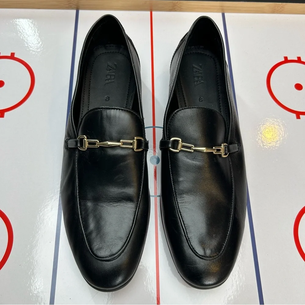 ZARA Horse‎ Bit Loafers Men’s Dress Casual Shoes + Gold Chain Color Black Size 7